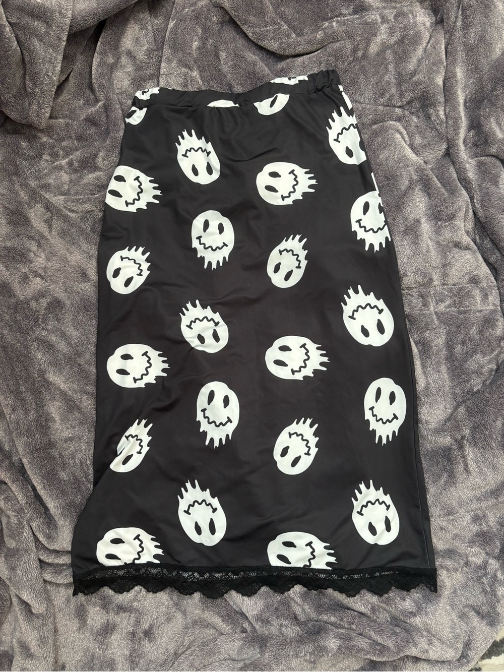 Black Ghost Print Midi Skirt
